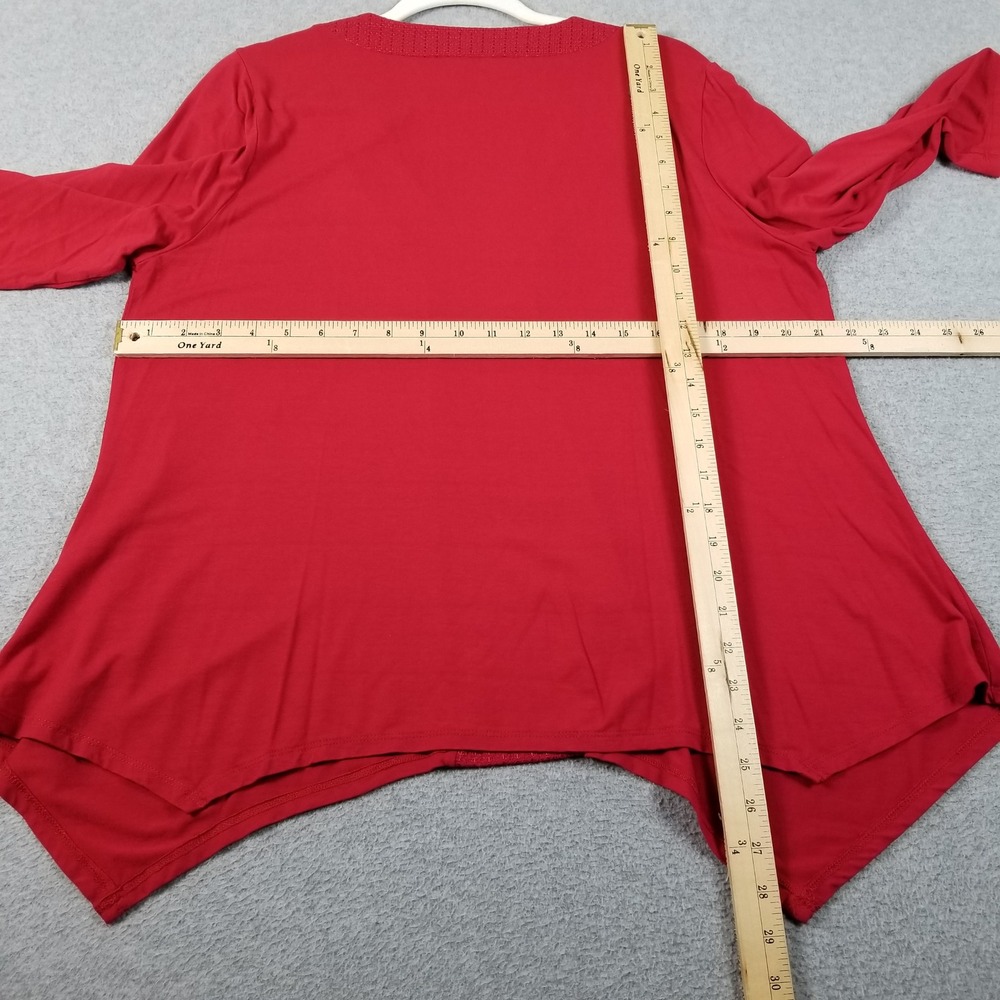 Adrianna Papell Tunic Top Women's XL Red Sharkbite Hem V-Neck 3/4 Sleeves Flowy - Picture 9 of 11